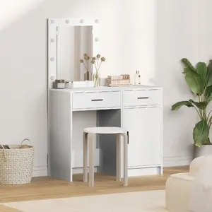 Туалетный стол VidaXL модель 3334236, набор 2 шт., белый MDF, прямоугольный, средний размер, современный