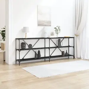 Konsoles galds VidaXL modelis 863447 Melns ozols, metāla rāmis, MDF virsma, liels sānu galds