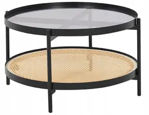 Glass coffee table Beliani RENO with light wood frame and black accents