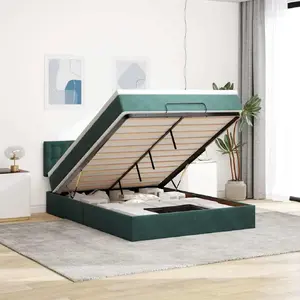 Gulta ar otomāna noliktavu un matraci VidaXL 140x200 cm, samta zaļa