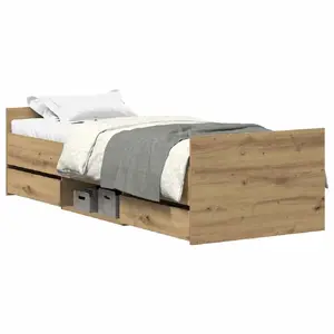 Gultas rāmis VidaXL 3328795 — ozola tonis, platums 103 cm, garums 203 cm, augstums 50 cm