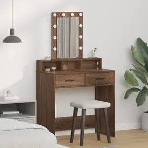 Kosmētikas galds VidaXL 79 x 41 x 140 cm Masīvkoks — ozols Brūns ar spoguli