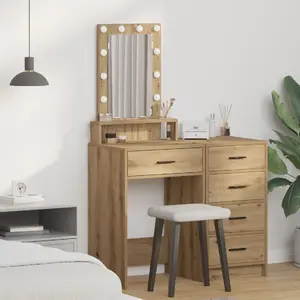 Kosmētikas galdiņš VidaXL Lite ar spoguli, ozolkoka un MDF, 50 x 41 x 140 cm