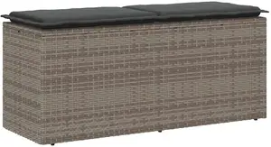 Садовая скамья VidaXL модель 4104147 с подушкой, серая, полиротанг, 110 x 40 x 44 см