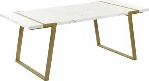 Dining table Beliani MARTYNIKA 90 x 200 cm marble-effect top with gold accents