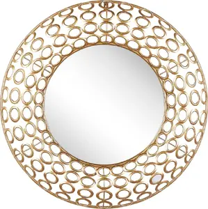 Wall mirror Shumee BOURDON 80 cm round steel frame gold finish