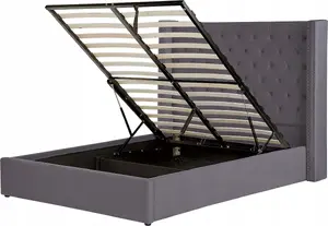 Bed with storage, Beliani LUBBON, velvet upholstery, 140 x 200 cm, grey