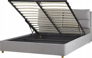 Кровать с коробом для хранения Beliani BATILLY 160 x 200 см велюр светло-серая