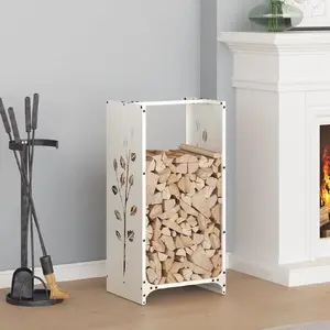 Log Rack VidaXL model 864220 — white cold-rolled steel firewood storage