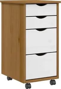 Mobile cabinet VidaXL MOSS with drawers, honey brown pine finish, on castor wheels