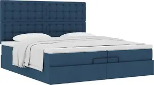 Gultas rāmis ar otomanu VidaXL 200x200 cm, zils audums, ar matračiem