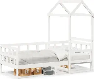 Дневная кровать с козырьком VidaXL 80x200 см, белая, массив сосны