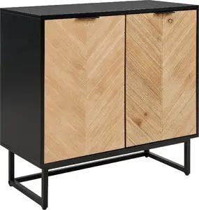 Two-door cabinet Beliani ALASKA in light wood with black accents