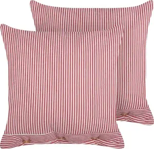 Decorative cotton cushions Beliani AALITA 2 pcs striped 45 x 45 cm red-white
