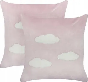 Decorative velour embroidered cushion set, Beliani IPOMEA, 2 pieces, pink