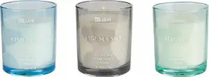 Scented Soy Candle Set Beliani SHEER JOY — bergamot, sea breeze, sage with sea salt (3 pieces)