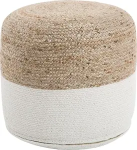 Pouf Beliani DALAMA 46 cm, white, round upholstered footstool