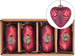 Set of 4 red glass heart Christmas baubles Beliani FERIABLE, decorative hanging ornaments, 4 pieces