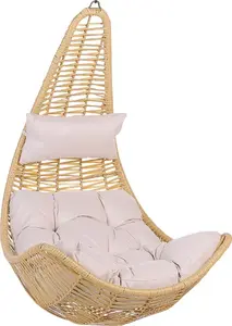 Hanging Rattan Armchair Beliani ATRI II — Beige, Indoor/Outdoor Hanging Seat