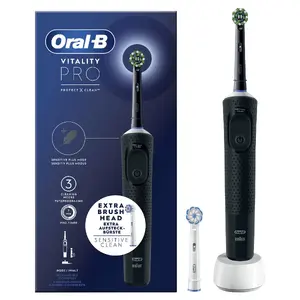 Electric rotating-oscillating toothbrush Oral-B Vitality Pro for adults, built-in battery, 1 handle, 2 brush heads, Daily/Sensitive modes