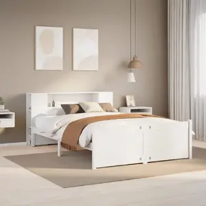 Кровать с полкой VidaXL 3322438, каркас из сосны, белая отделка, 140x200 см, без матраса