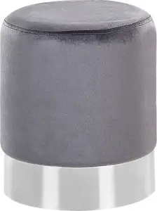 Pouf Beliani BRIGITTE, grey velvet upholstery, compact round seat