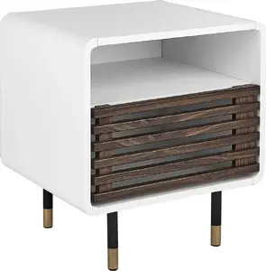 Bedside cabinet Beliani RIFLE with door, white and dark wood finish