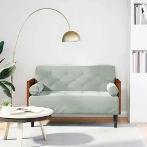 VidaXL divvietīgs dīvāns modelis 4100601 ar ruļļu spilveniem, gaiši pelēks, 110 cm