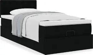 Каркас кровати с оттоманкой и матрасом VidaXL 90x200 см черная ткань