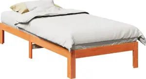 Gultas rāmja VidaXL 90x200 cm ciets priedes vasks brūns (bez matrača)