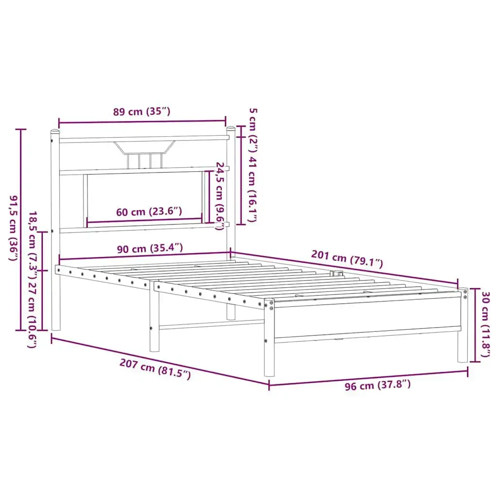 Каркас кровати VidaXL 4106883, дуб, 96x2,07 м Photo 10