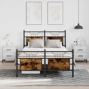 Gulta VidaXL modelis 4106759, dūmakainā ozola apdare, izmērs 120x200 cm, bez matrača