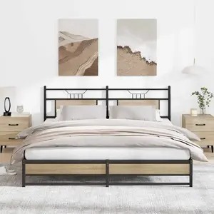 Металлическая рама кровати VidaXL 180x200 см, отделка дуб сонома, без матраса
