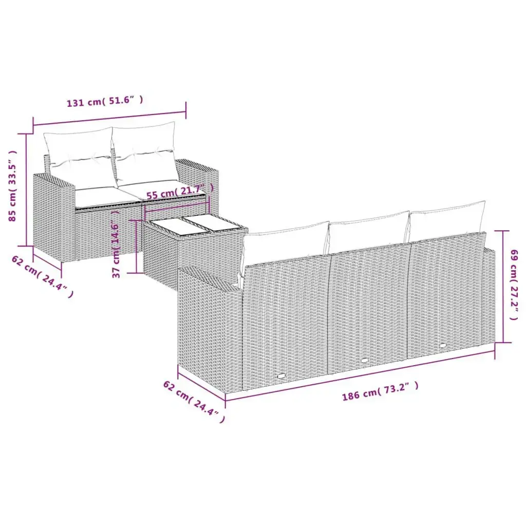 Outdoor bench VidaXL 3251040 Rattan with tempered glass Photo 3