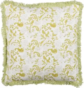 Decorative cotton cushion Beliani FILIX 45 x 45 cm green with white floral pattern