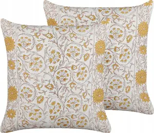 Decorative cotton cushions Beliani CALATHEA set of 2, 45 x 45 cm, white-yellow floral