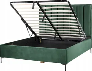 Кровать с ящиком Beliani SEZANNE 160 x 200 см велюровая зелёная