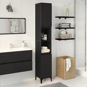 Vannas istabas skapītis VidaXL modelis 862806 melnās ozolkoks apdarē, augsts skapītis