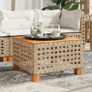 Уличный боковой стол VidaXL 55x55x36 см, бежевый, столешница из PE-ретана, каркас из акации