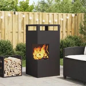 Outdoor Fire Pit VidaXL wood stove Black steel 50 x 50 x 100 cm