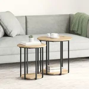 Sānu galdiņš VidaXL modelis 869719 — inženierzinātņu ozola virsma, metāla rāmis, vidējs izmērs
