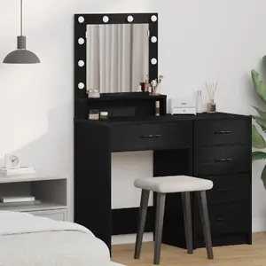 Sminkgaldiņš ar LED apgaismojumu VidaXL 865092, melnā ozolkoka apdare, 50×41×135 cm