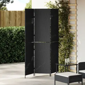 Ширма для комнаты 3 панели складная черная 146x180 см полиротанг VidaXL