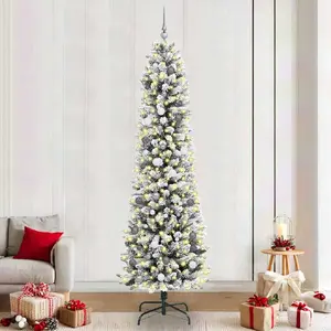 Artificial Christmas Tree VidaXL Szczupła Choinka PVC 240 cm with Decorative String Lights, White