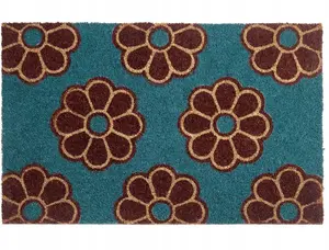 Doormat Beliani KULIK Blue 50 x 80 cm Coconut Fiber Flower Pattern