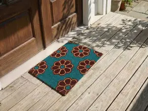 Doormat Beliani KULIK 40 x 60 cm, blue, coconut fiber, floral pattern