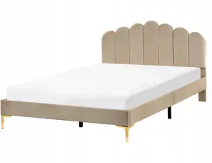 Кровать Beliani Welur SAUVIAN 160 x 200 см бежево-серая, обивочная ткань