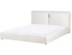 Gulta Beliani Welur BAJONNA 180 x 200 cm, izbalējusi balta, apšūta rāmis, priekš matracim 180x200 cm