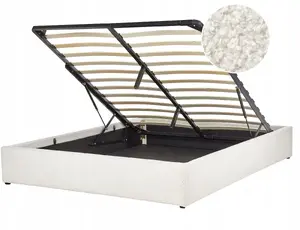 Кровать Beliani DINAN 160 x 200 см с ящиком для хранения, ткань букле, слоновая кость
