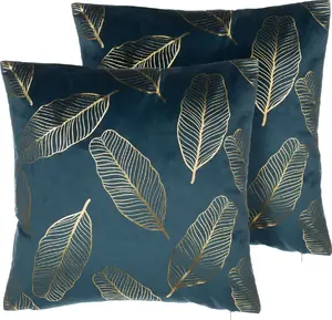Decorative Velvet Cushion Set Beliani FREESIA 45 x 45 cm, 2 pieces, blue